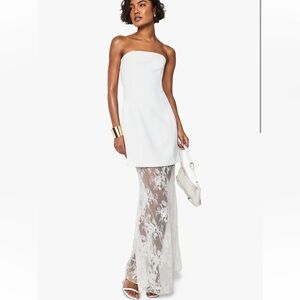 Boohoo White Strapless Lace Overlay Dress